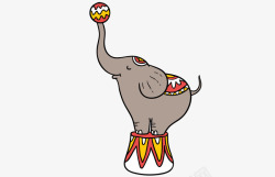 大象顶球手绘马戏团大象高清图片