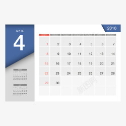 灰蓝色2018年4月日历矢量图素材