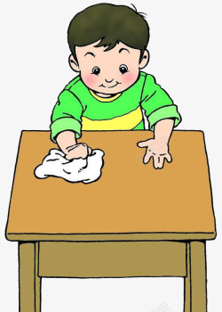 可爱小男孩擦东西擦桌子图案素材