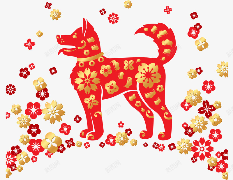 狗年梅花狗形象矢量图ai免抠素材_88icon https://88icon.com 中国风 卡通手绘 梅花 狗年 狗形象 矢量图