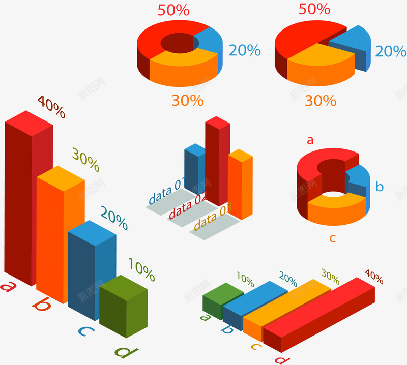 数据统计图表png免抠素材_88icon https://88icon.com 3D效果 柱形图 环形图 矢量素材 立体图表