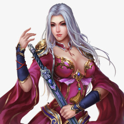 3D游戏紫衣白发女性战士素材
