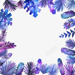 手绘水彩紫色树叶装饰图案素材