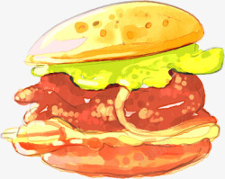 手绘水彩汉堡包素材