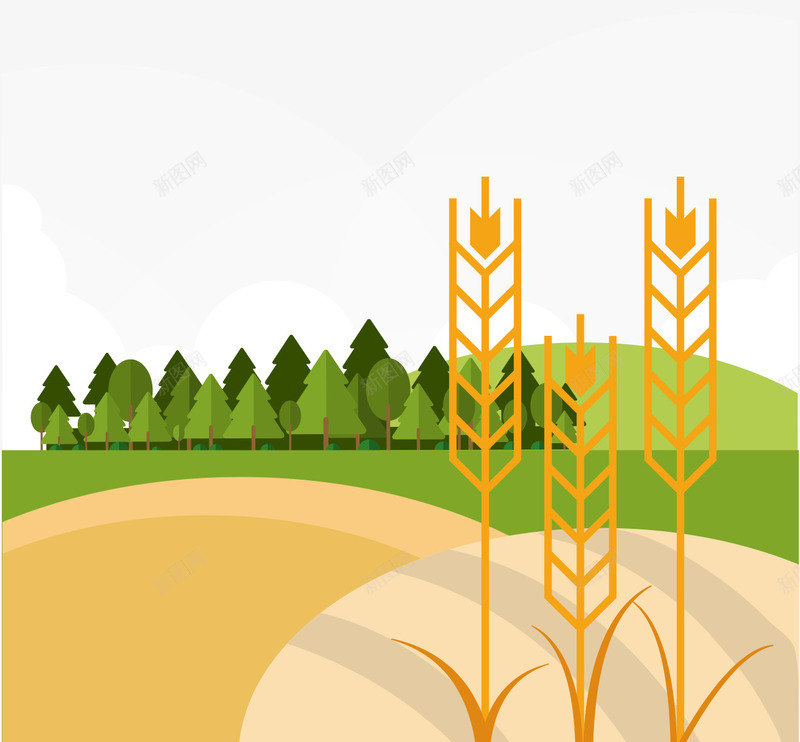 金黄麦穗绿色树林草地png免抠素材_88icon https://88icon.com 树林矢量 矢量的麦穗 绿色的树林 翠绿的草地 金黄的麦穗