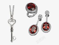 红宝石耳环红宝石耳环戒指和钥匙坠子项链高清图片