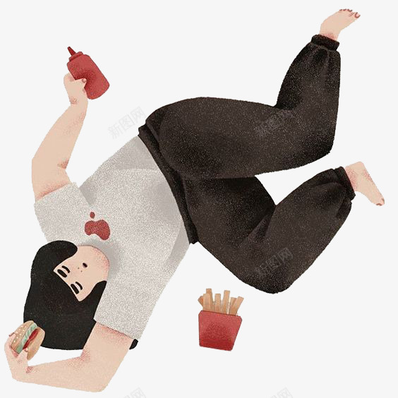吃汉堡的女孩png免抠素材_88icon https://88icon.com 快餐 汉堡 薯条 躺着