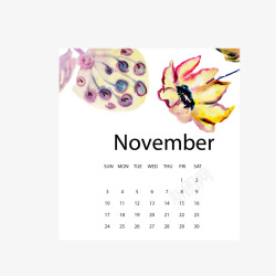 黄红色2019年11月花朵日历矢量图素材