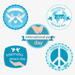 蓝色国际和平日标签矢量图素材