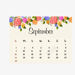 2018年9月花朵日历矢量图素材