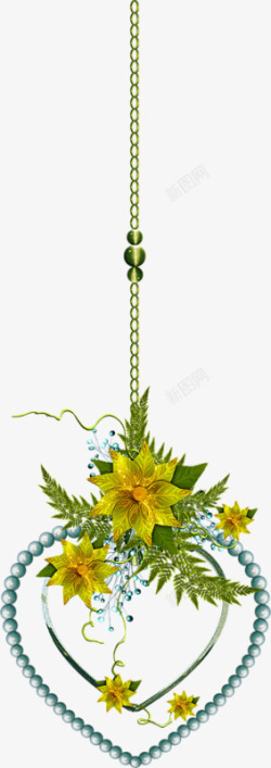 珍珠链条黄色花朵吊坠高清图片