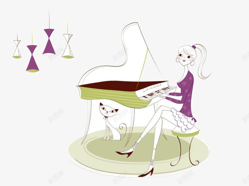 女孩弹钢琴插画png免抠素材_88icon https://88icon.com 女孩 插画 美术 钢琴 音调