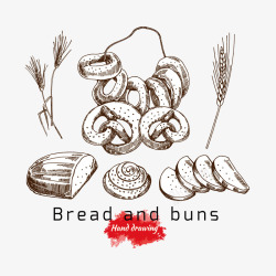 手绘面包圈和麦穗素材