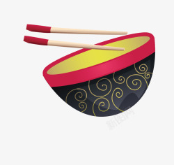 古代花纹碗和筷子素材