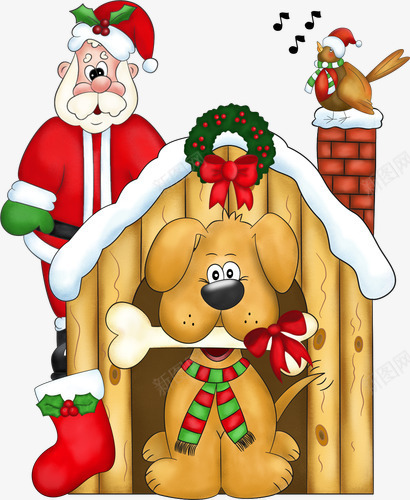 小狗和圣诞老人png免抠素材_88icon https://88icon.com 卡通 可爱 童趣 素材 装饰图案
