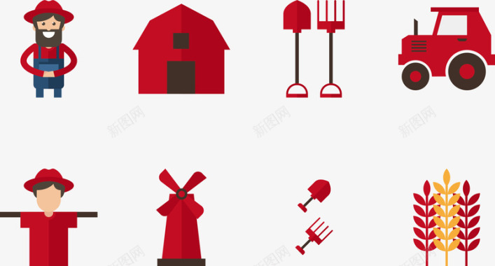 红色风车农场红色图标图标