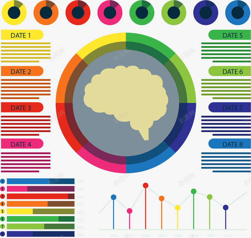 彩色步骤信息图表png免抠素材_88icon https://88icon.com 信息图表 彩色 折线图 数据图表 条形图 步骤 矢量素材