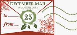 25号圣诞节红色圣诞节邮票信纸高清图片