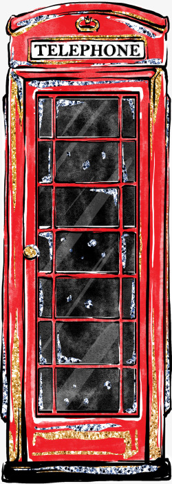 红色手绘的电话亭素材