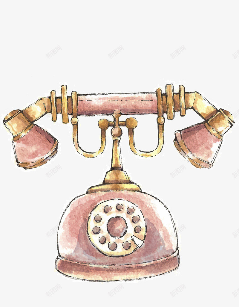 手绘粉色的古老电话png免抠素材_88icon https://88icon.com 创意 卡通手绘 古老 复古 小清新 手绘电话机 水彩 电话