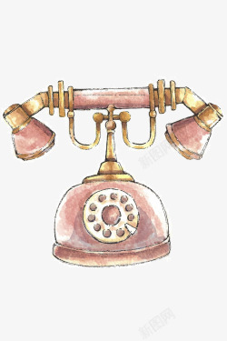 手绘粉色的古老电话素材