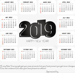 黑色的2019商务日历矢量图素材