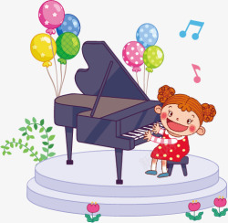 弹钢琴的女孩矢量图素材