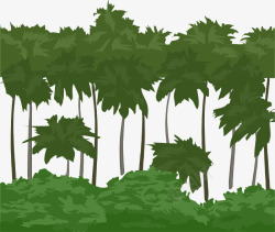 手绘绿色树林矢量图素材