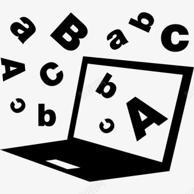 计算机与漂浮的字母标志图标图标
