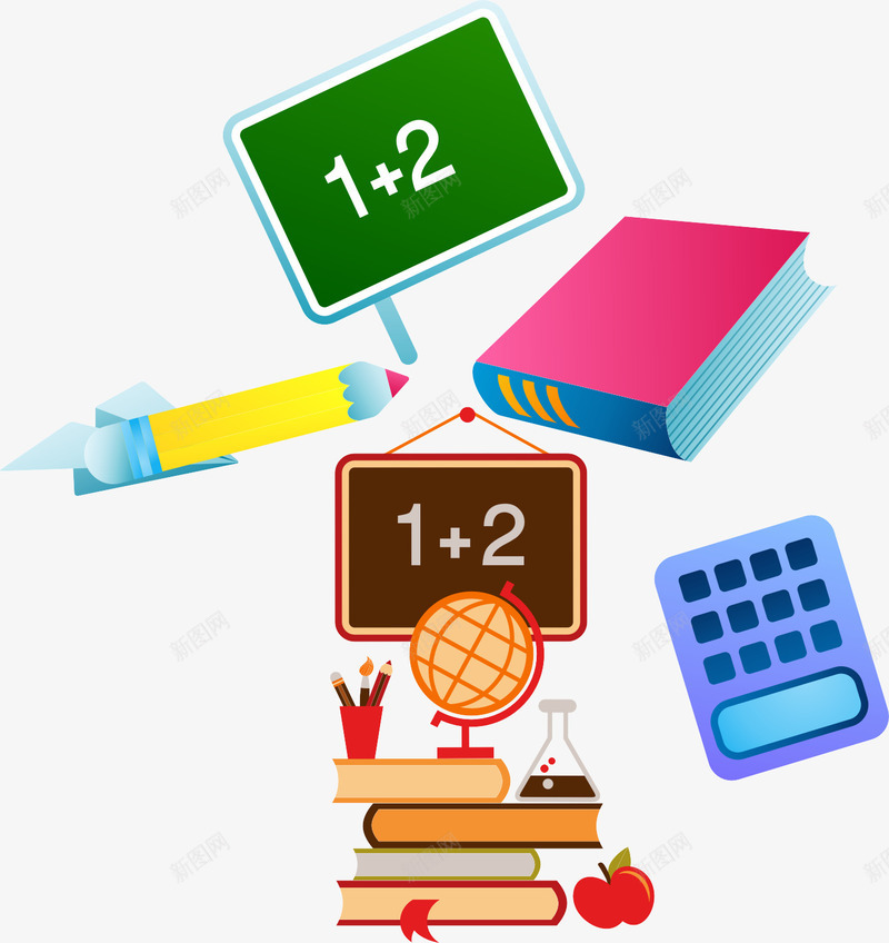 开学学习用品卡通装饰图案矢量图ai免抠素材_88icon https://88icon.com 卡通手绘 学习用品 开学 矢量素材 装饰图案 矢量图