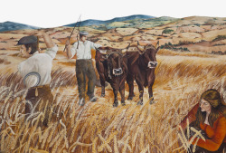 割麦子插画收麦子劳作的场景高清图片