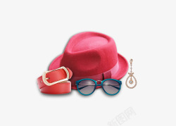 红色帽子皮带墨镜装饰物品素材