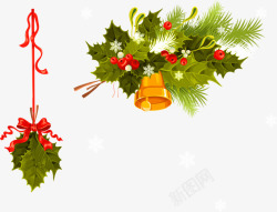 圣诞节松枝树叶铃铛节日元素素材