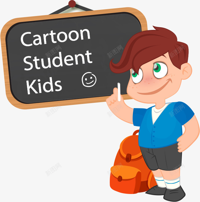 卡通学生与黑板png免抠素材_88icon https://88icon.com 人物插画 卡通学生 学生 矢量学生 黑板