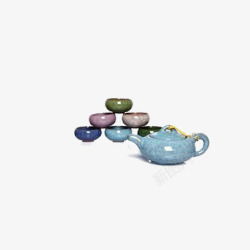 彩色茶碗特色园杯茶壶素材