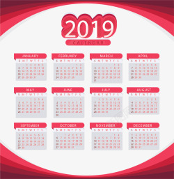 红色边框2019年日历矢量图素材