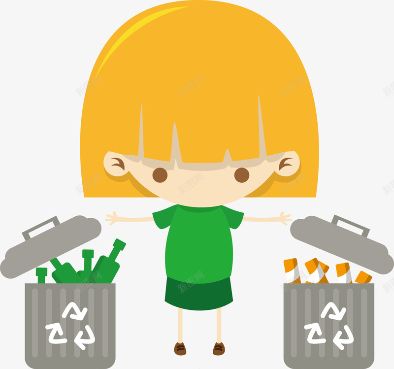 可爱女孩与回收垃圾桶png免抠素材_88icon https://88icon.com 再循环 卡通女孩 可爱女孩 回收 回收垃圾桶 垃圾桶 环境 生态