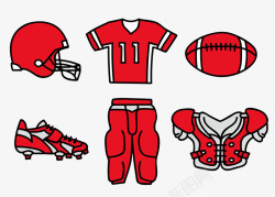 红色活力橄榄球运动套装集合素材
