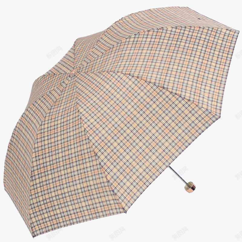 驼色天堂格子晴雨伞png免抠素材_88icon https://88icon.com 三折钢伞 产品实物 复古 轻便