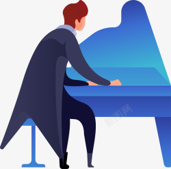 弹钢琴男子夸张人物插画矢量图素材