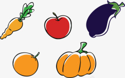 卡通蔬菜水果胡萝卜茄子桔子苹果素材