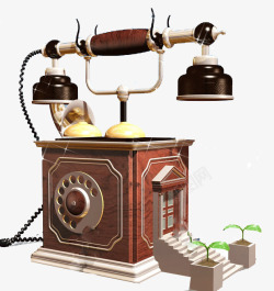 古式房子房子上的电话机高清图片
