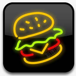 卡通霓虹灯风格图标透明汉堡图标
