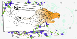 电脑屏幕前的豹子插画素材