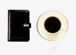 黑色笔记本和咖啡杯素材