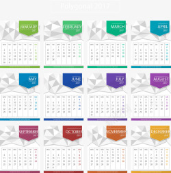 低多边形彩色2017日历矢量图素材