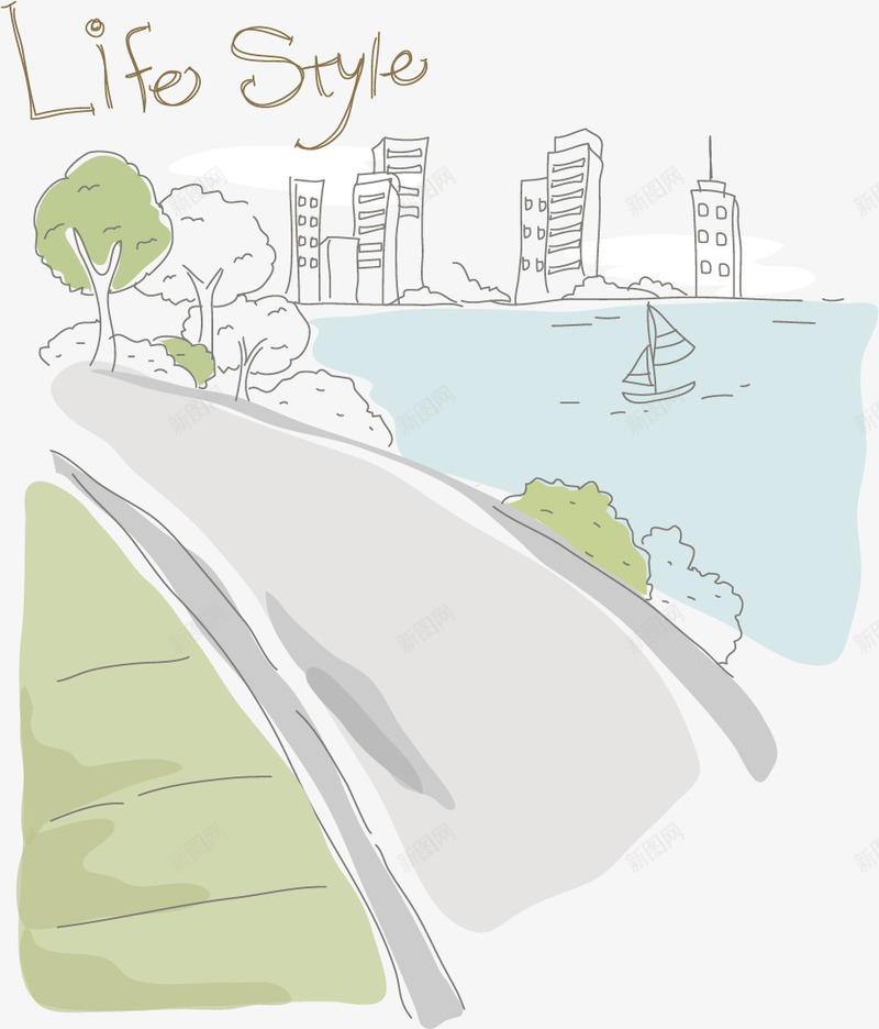 海边城市的街道矢量图ai免抠素材_88icon https://88icon.com 城市 城市海边 城市街道 插画 海边 海边城市 街道 矢量图