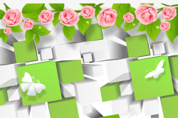绿色玫瑰花方格子背景素材