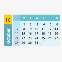 蓝黄色2019年10月日历矢量图素材