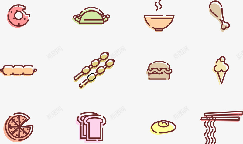 特色食物png免抠素材_88icon https://88icon.com 冰淇淋 培根 汉堡包 烤串 热汤 甜甜圈 面条